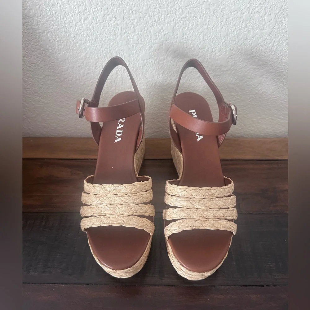NIB Prada Brown Wedge Sandals